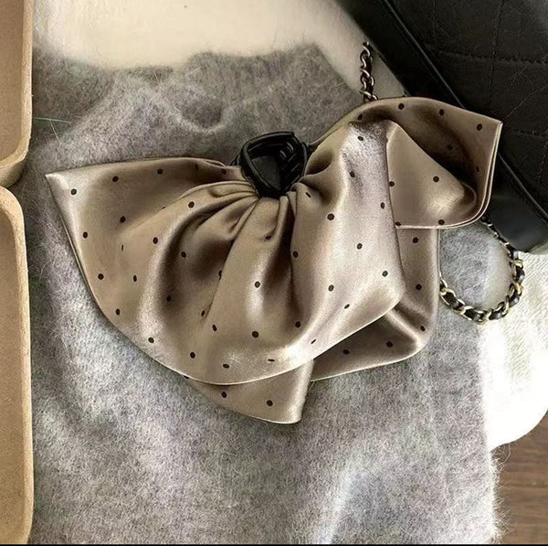 Mocha Dot Bow Clip