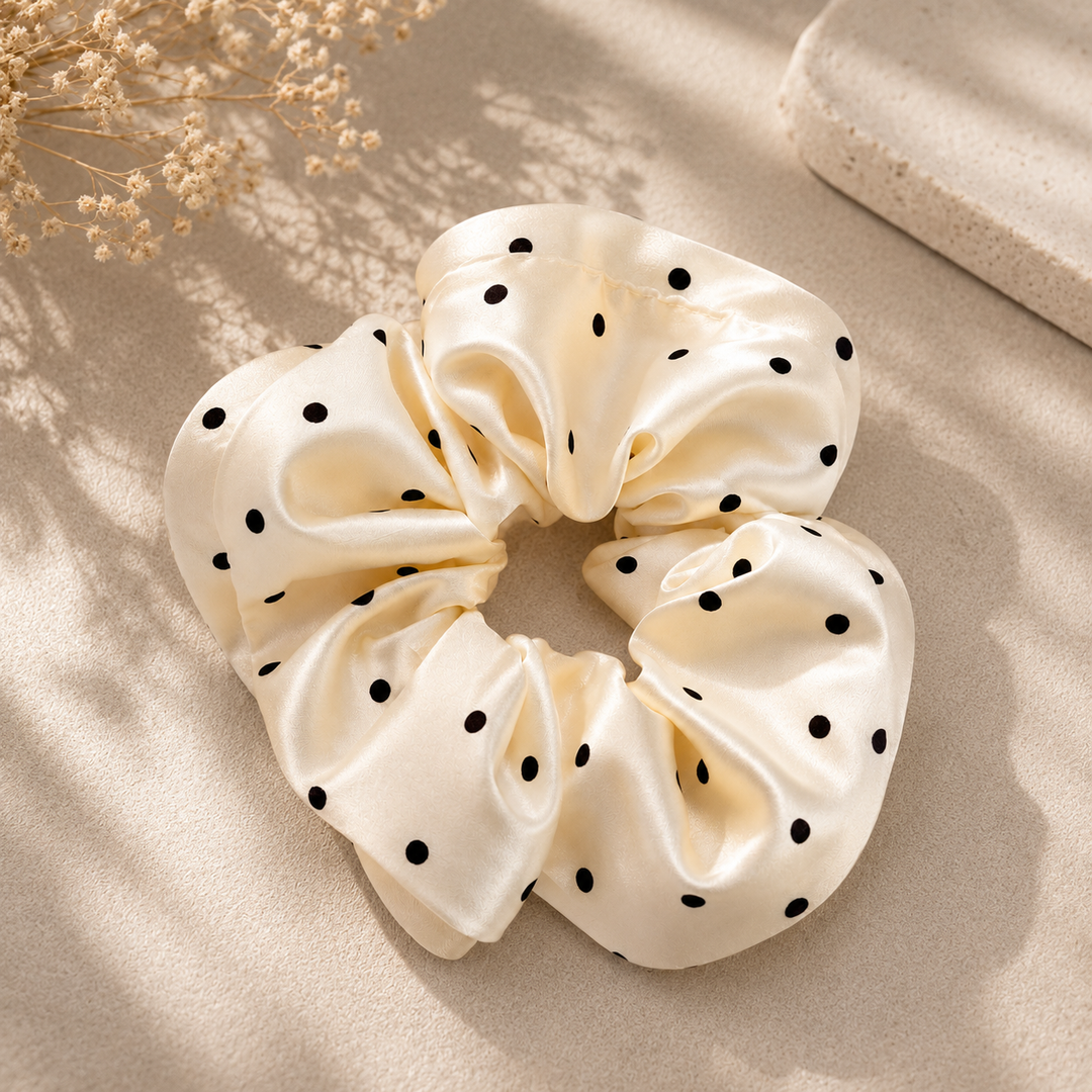 Cream Dot Scrunchie