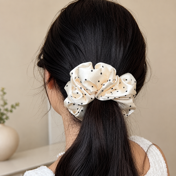 Cream Dot Scrunchie
