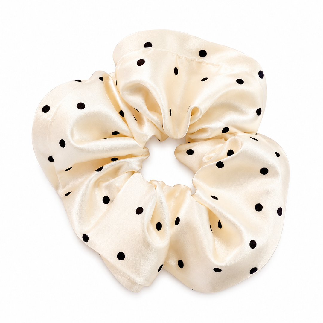 Cream Dot Scrunchie