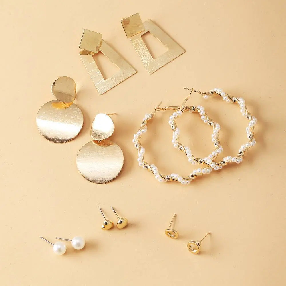 Set of 6 Gold Block Studs and Earrings - Salty Accessories