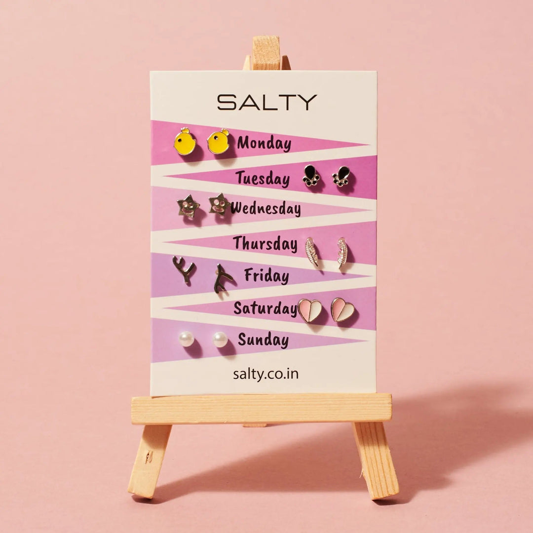 "Happiness" Weekly 7 Stud Earrings Set | Salty