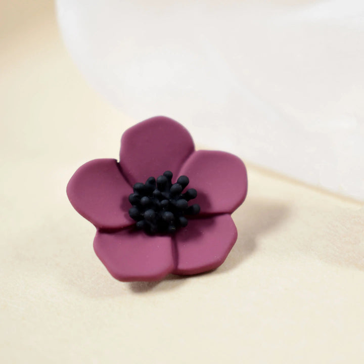 Hawaiian Style Wine Red Flower Minimalist Stud Earrings - Salty Accessories