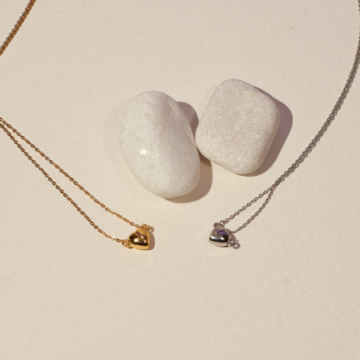His and Hers Magnetic Heart Necklaces (Set of 2 Silver and Gold)