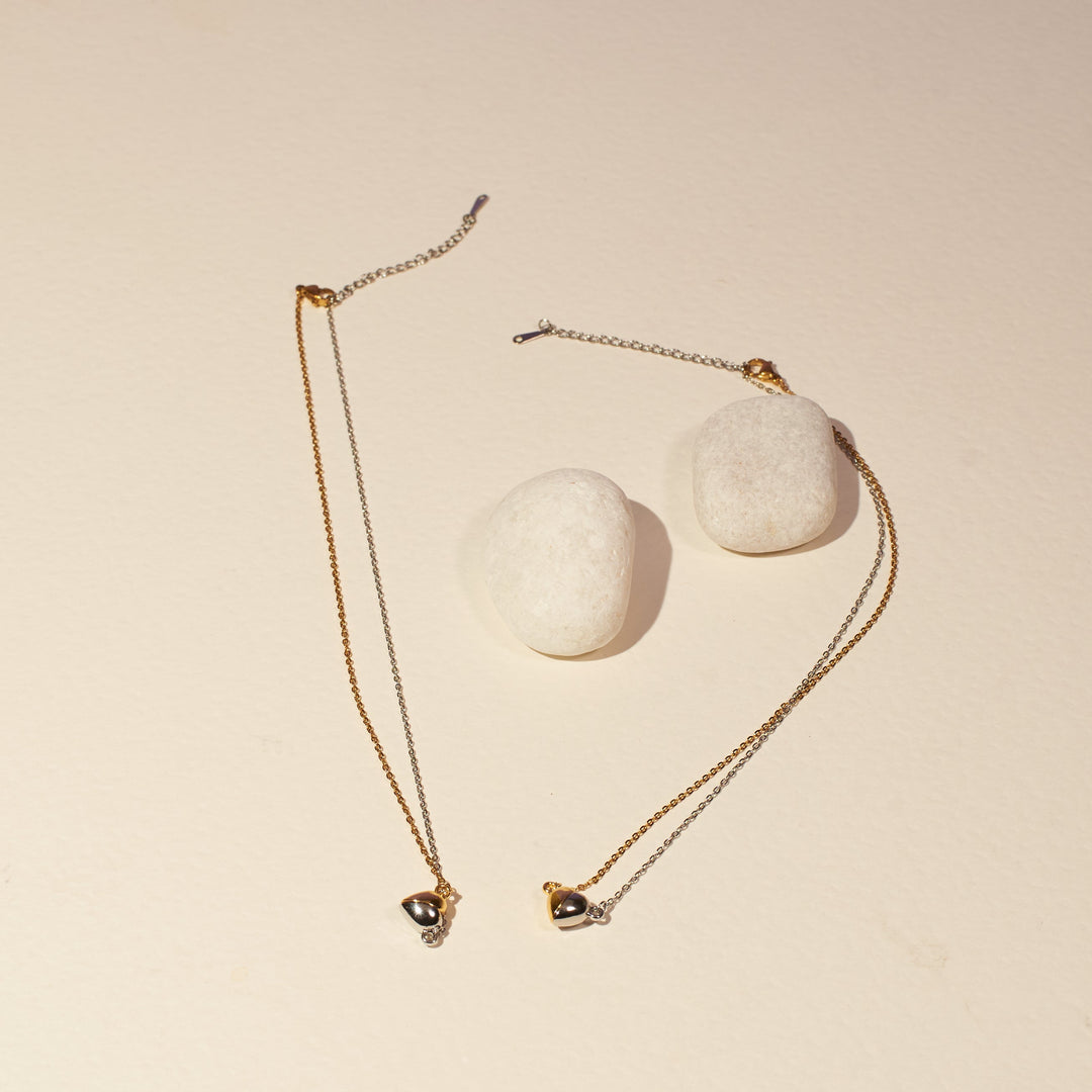 His and Hers Magnetic Heart Necklaces (Set of 2 Silver and Gold)