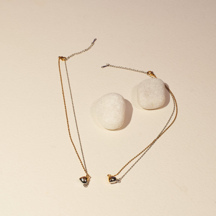 His and Hers Magnetic Heart Necklaces (Set of 2 Silver and Gold)