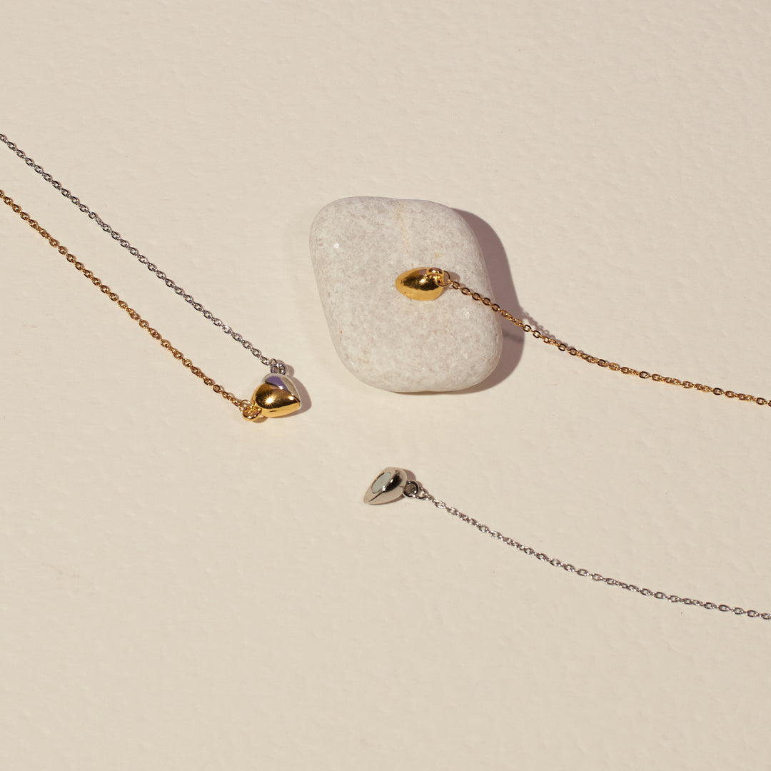 His and Hers Magnetic Heart Necklaces (Set of 2 Silver and Gold) Salty