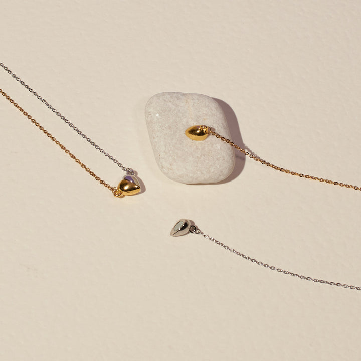 His and Hers Magnetic Heart Necklaces (Set of 2 Silver and Gold)