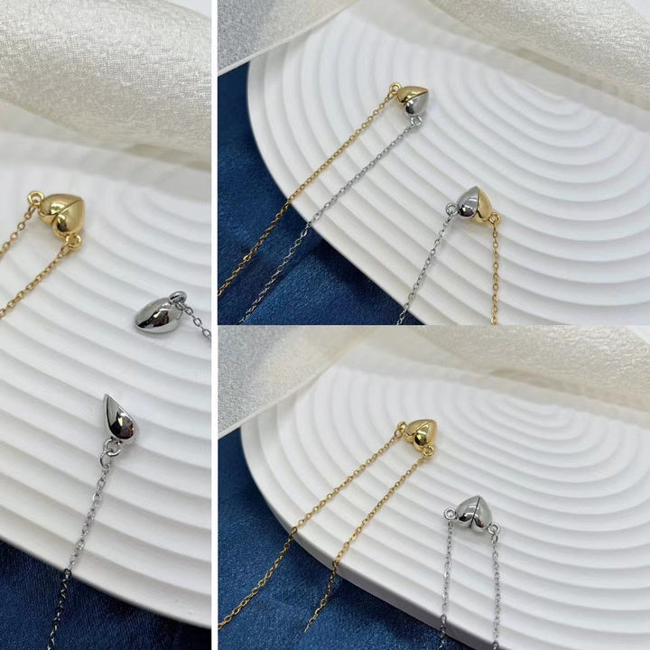 His and Hers Magnetic Heart Necklaces (Set of 2 Silver and Gold)