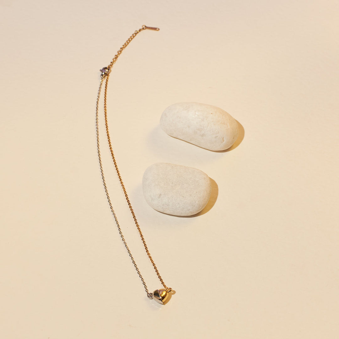 His and Hers Magnetic Heart Necklaces (Set of 2 Silver and Gold)