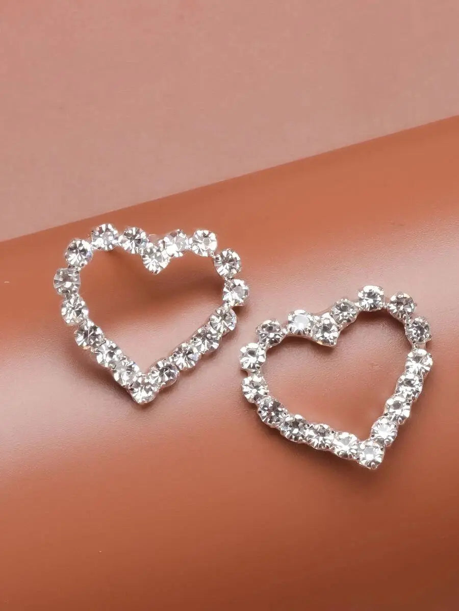 Hollow Crystal Heart Studded Earrings - Salty Accessories