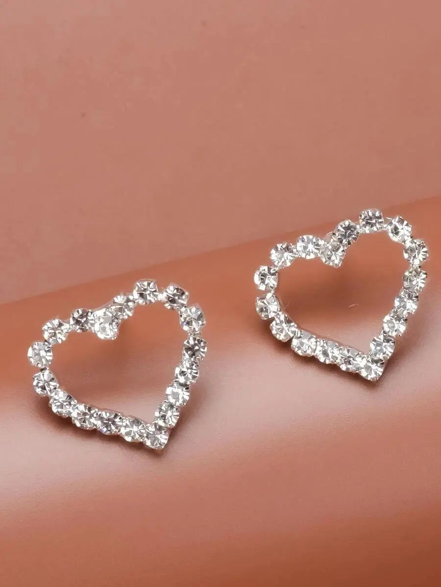 Hollow Crystal Heart Studded Earrings | Salty