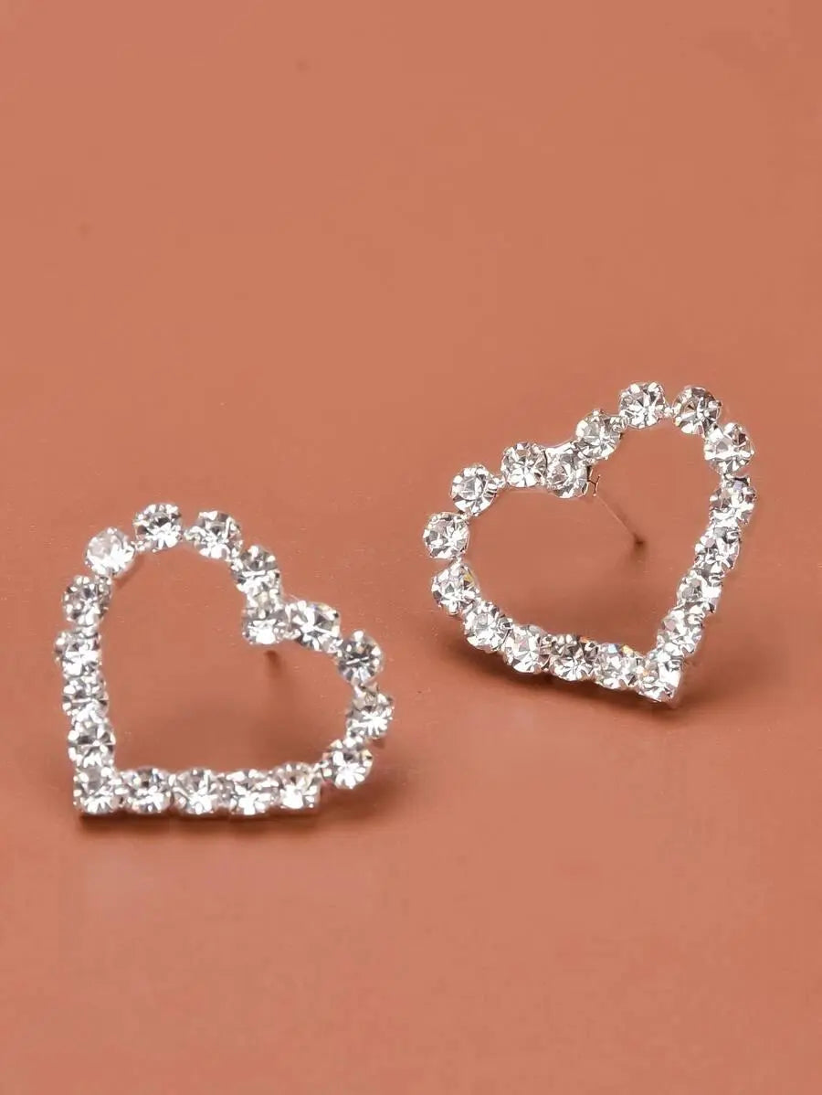 Hollow Crystal Heart Studded Earrings - Salty Accessories
