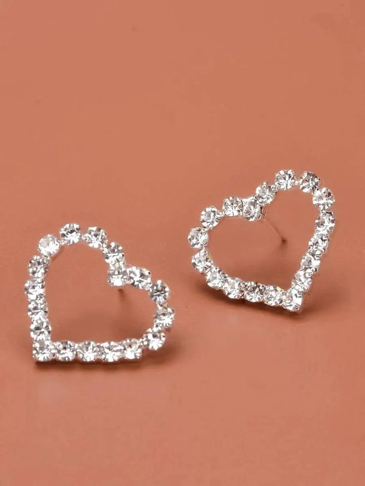 Hollow Crystal Heart Studded Earrings - Salty Accessories