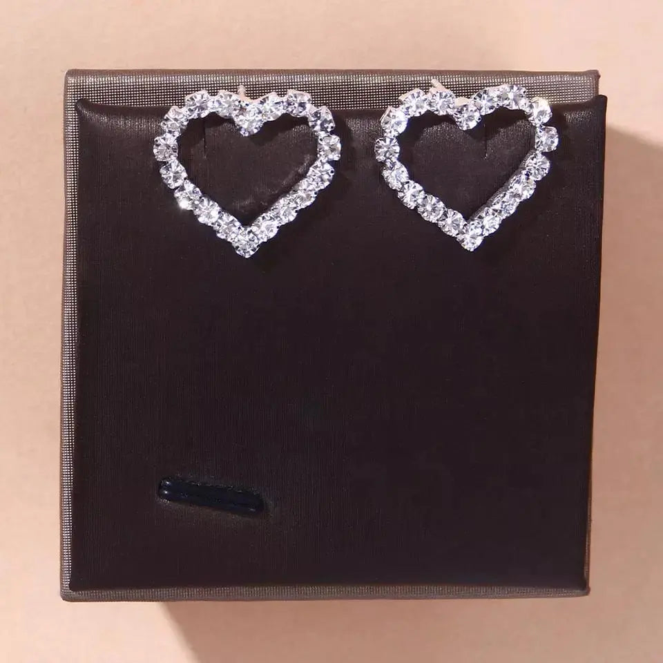 Hollow Crystal Heart Studded Earrings - Salty Accessories