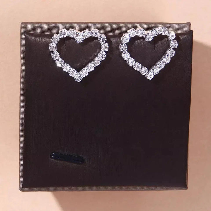 Hollow Crystal Heart Studded Earrings - Salty Accessories