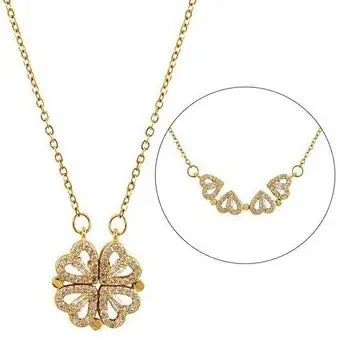 Hyacinth 4-pcs Zircon Heart Magnetic Clover Necklace - Gold