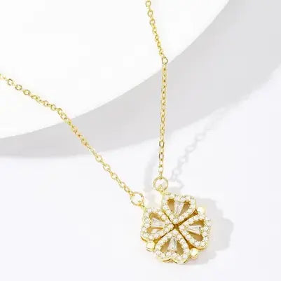 Hyacinth 4-pcs Zircon Heart Magnetic Clover Necklace - Gold - Salty Accessories