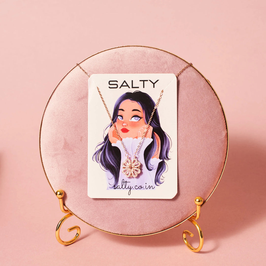 Hyacinth 4-pcs Zircon Heart Magnetic Clover Necklace - Rose Gold | Salty