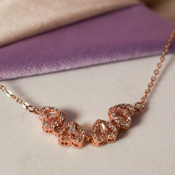 Hyacinth 4-pcs Zircon Heart Magnetic Clover Necklace - Rose Gold Salty