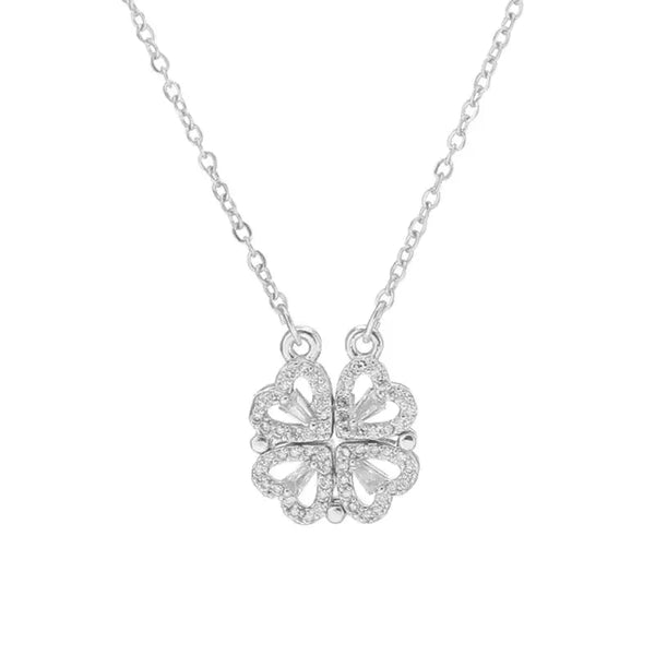 Hyacinth 4-pcs Zircon Heart Magnetic Clover Necklace - Silver