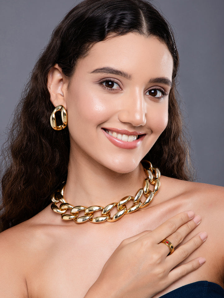 Chunky Chic Golden Necklace and Earrings - Salty Accessories