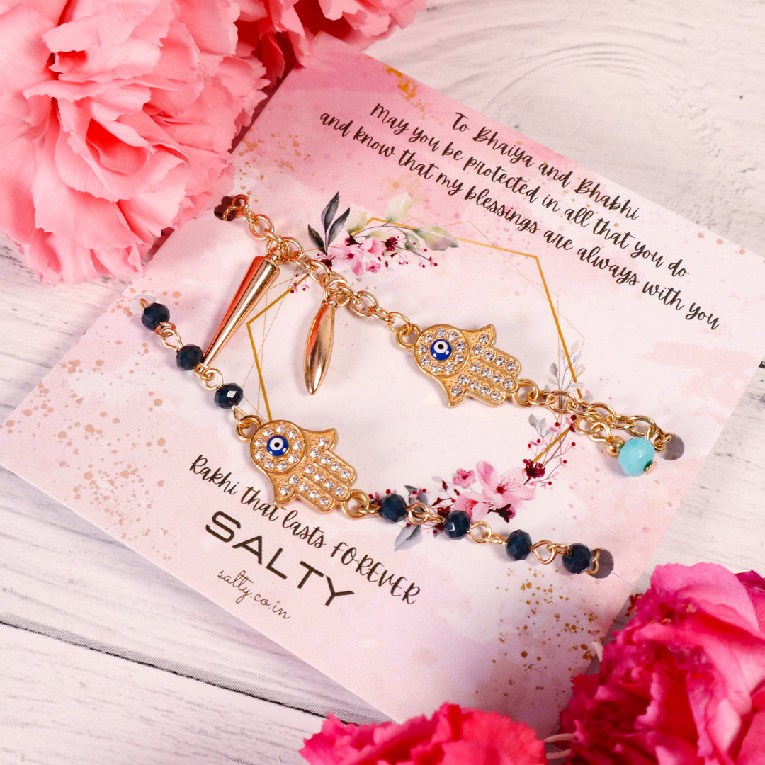 Hamsa Evil Eye Rakhi Gift Box For Bhaiya And Bhabhi