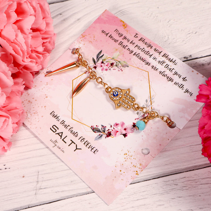 No Evil Tassel Hamsa Rakhi Gift Box For Sister