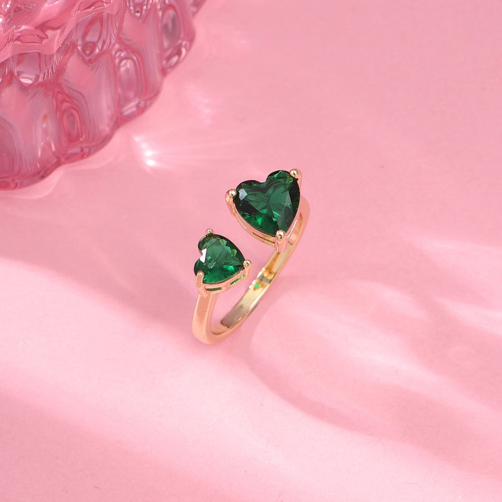 Emerald Double Heart Kylie Love Ring - Gold