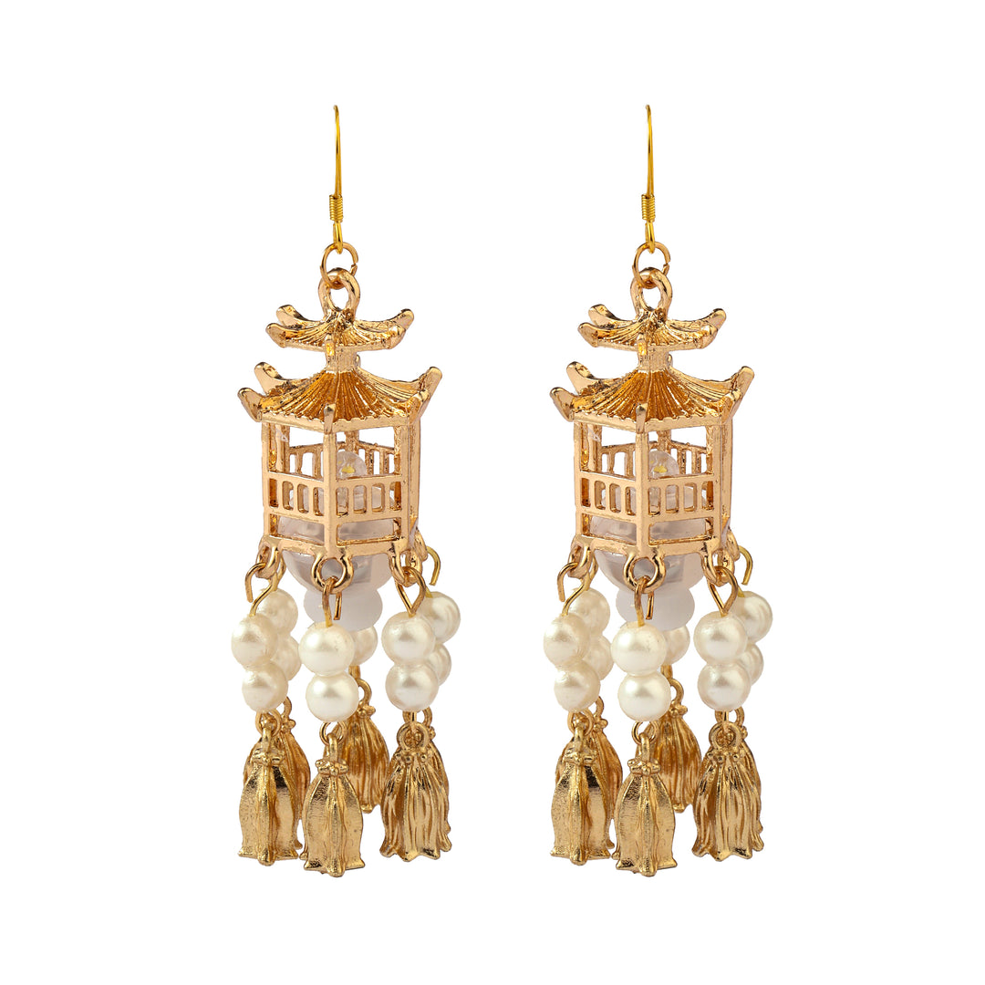 Traditional Lantern Pearl Tassel Earrings