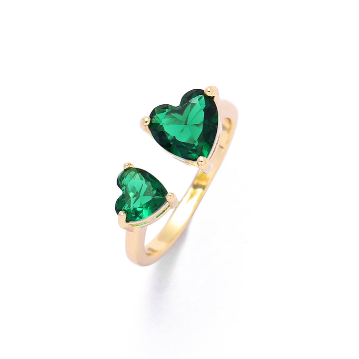 Emerald Double Heart Kylie Love Ring - Gold