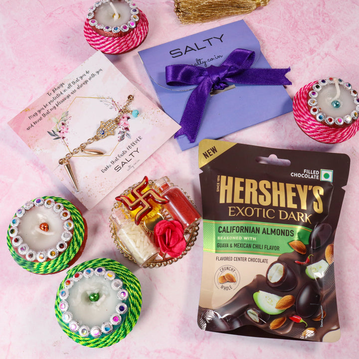 No Evil Tassel Hamsa Rakhi Gift Box For Sister