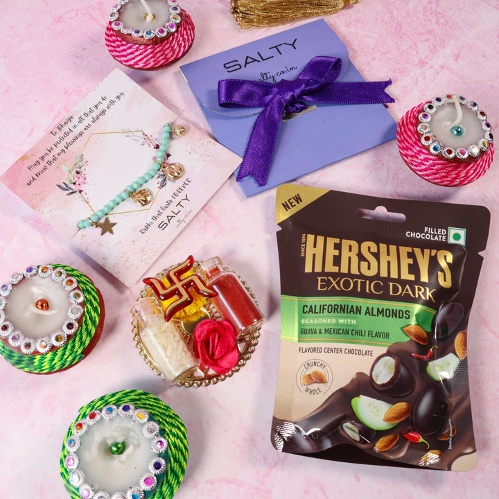 Sea Green Beaded Charms Rakhi Gift Box