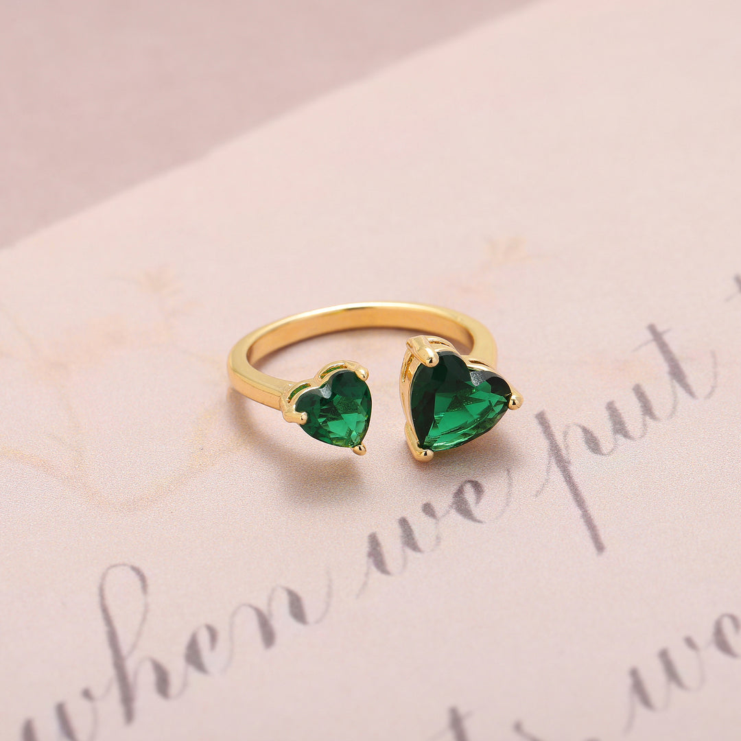 Emerald Double Heart Kylie Love Ring - Gold