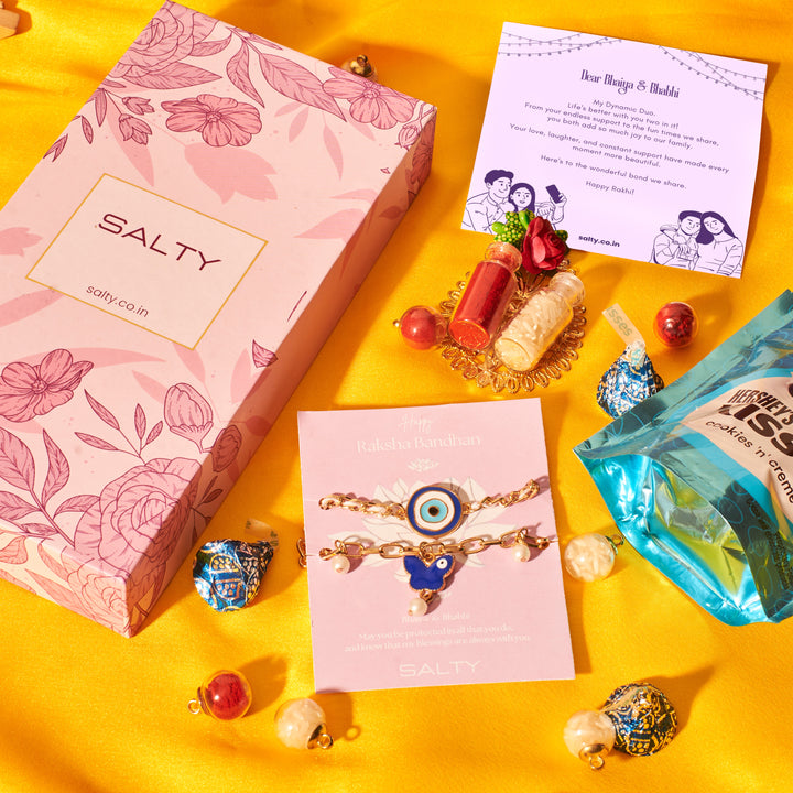 Evil Eye Butterfly Painted Rakhi Gift Box For Bhaiya And Bhabhi - Salty Accessories