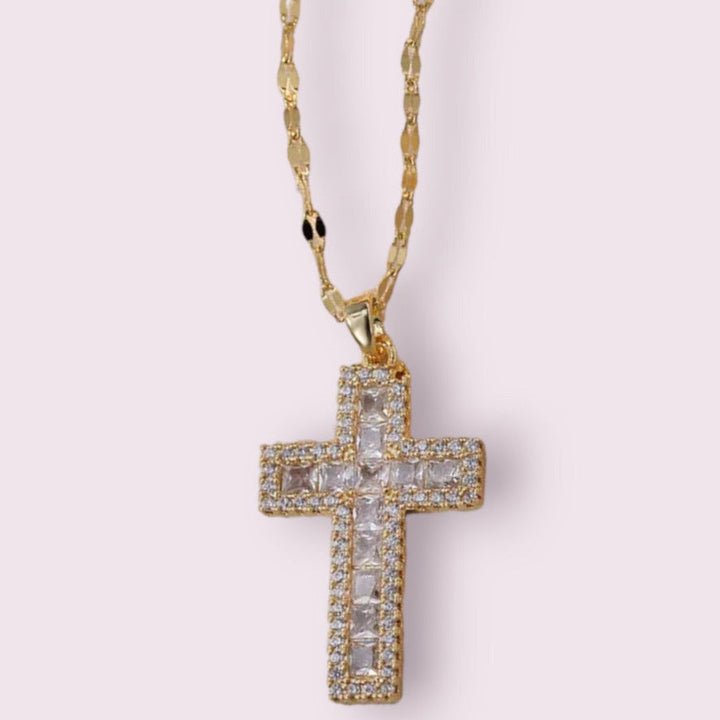 Diamond Filled Big Golden Cross - Salty Accessories