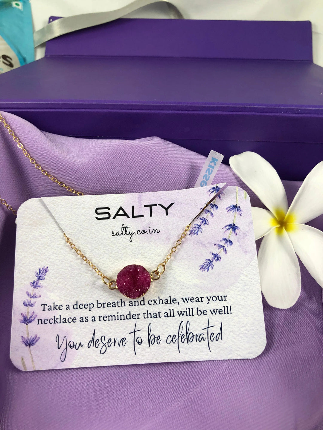 Fuchsia Druzy Crystal Round Charm Necklace - Gold - Salty Accessories