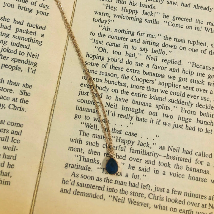 Waterdrop Sapphire Charm Necklace-  Stainless Steel - Salty Accessories