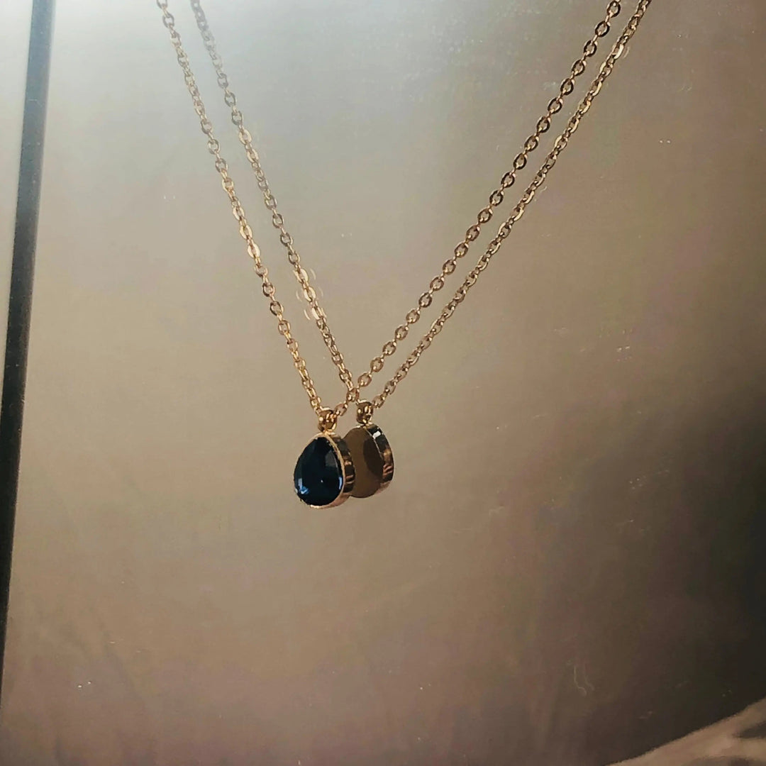 Waterdrop Sapphire Charm Necklace-  Stainless Steel - Salty Accessories