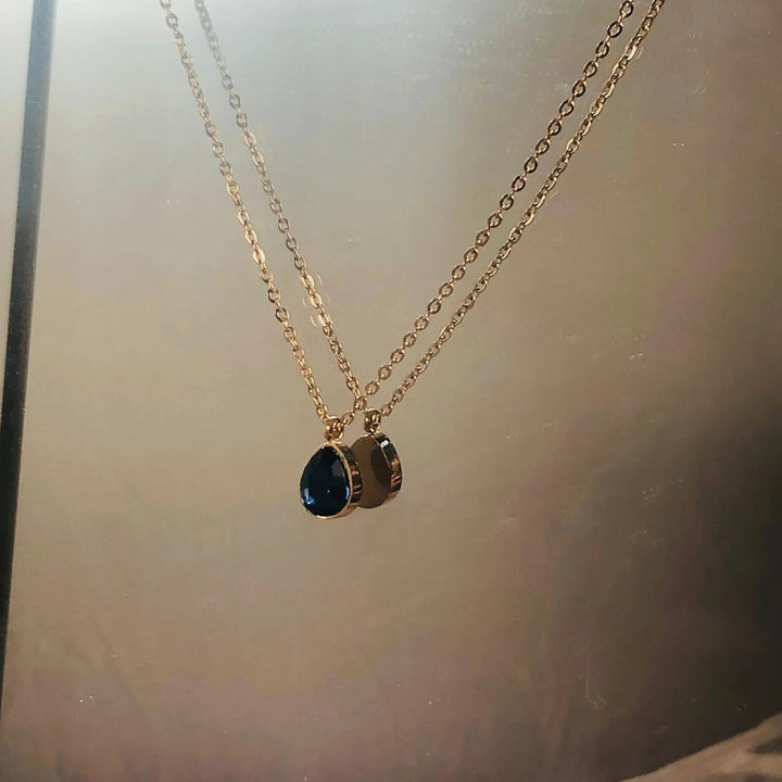 Waterdrop Sapphire Charm Necklace-  Stainless Steel - Salty Accessories