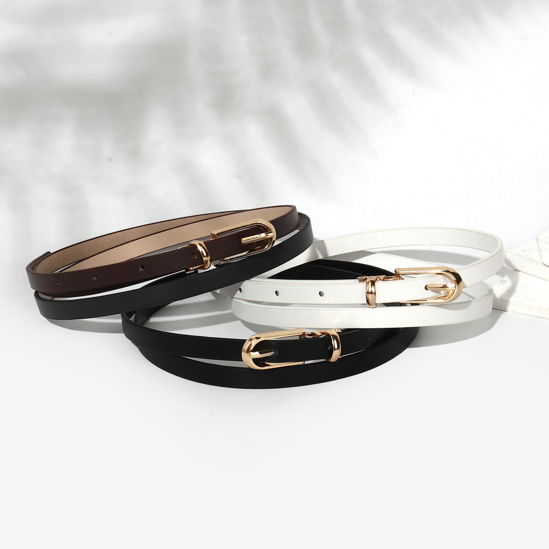 Set of 3 Slim Gold Buckle Belt