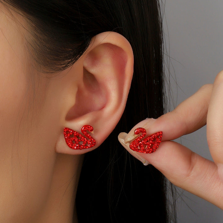 Shinning Swan Stud Earrings - Red - Salty Accessories