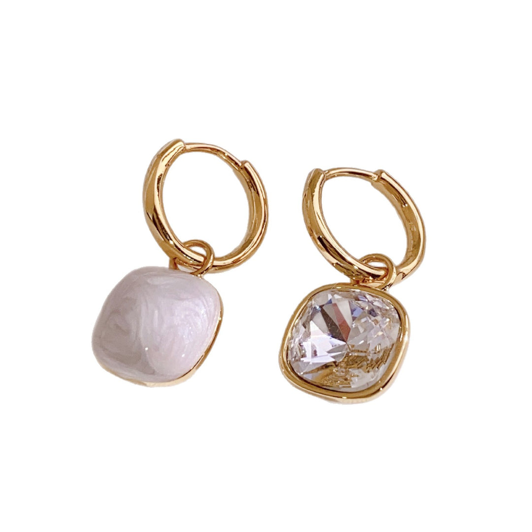 Twin Charm Mismatch Hoop Earrings - White