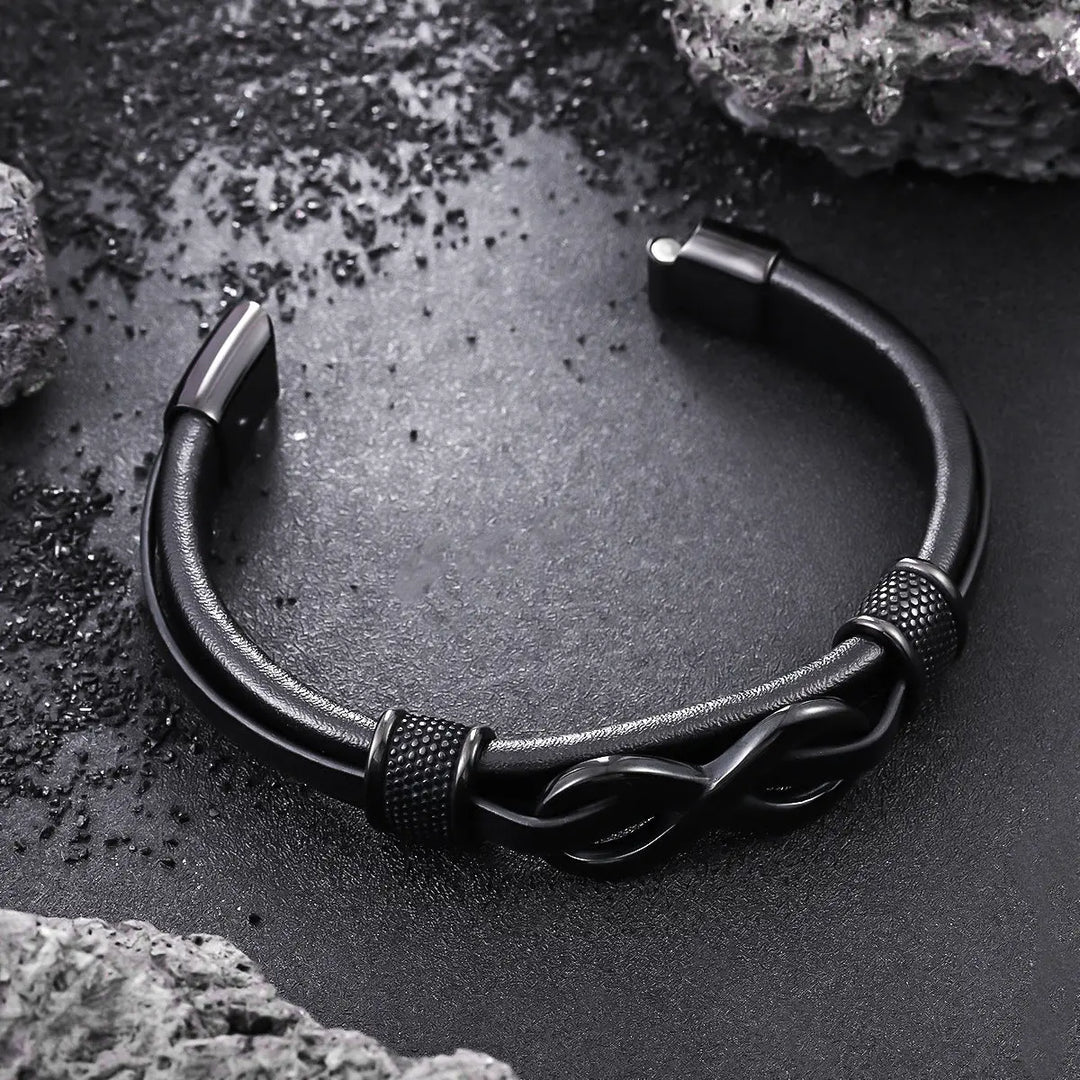 Infinity Knot Leather Bracelet - Black | Salty
