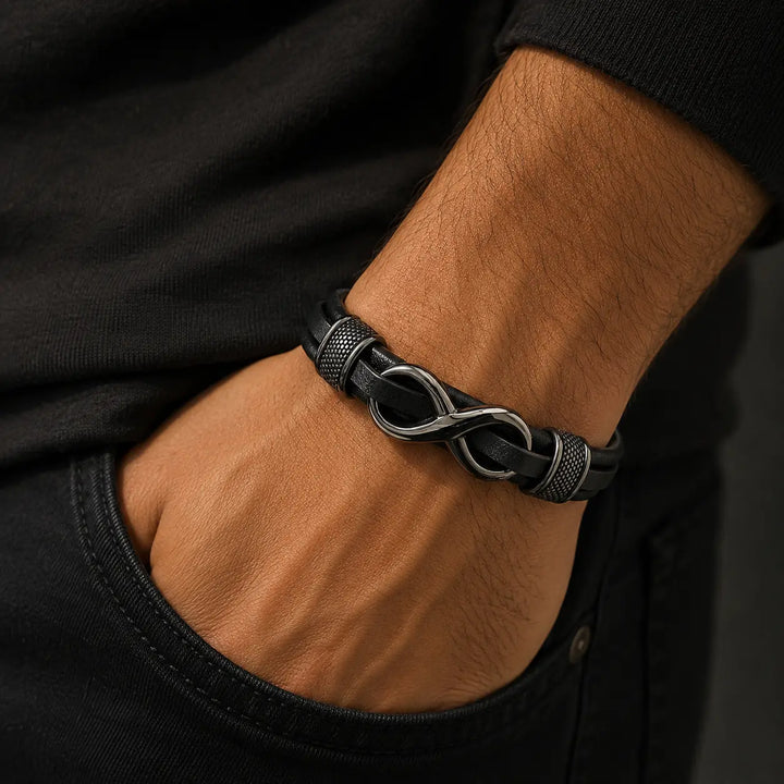Infinity Knot Leather Bracelet - Black | Salty