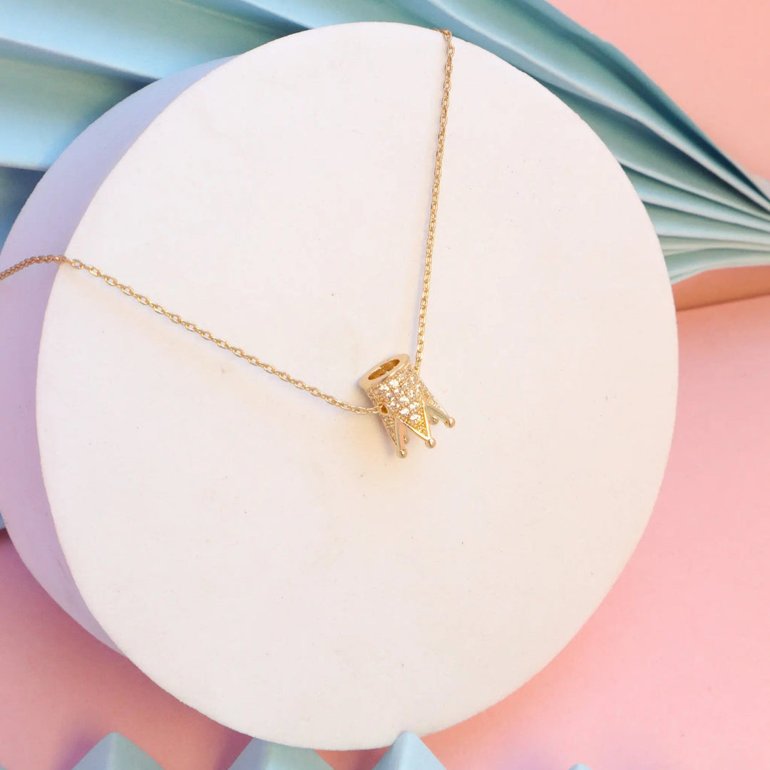 Inlaid Crown Necklace - Gold - Salty Accessories