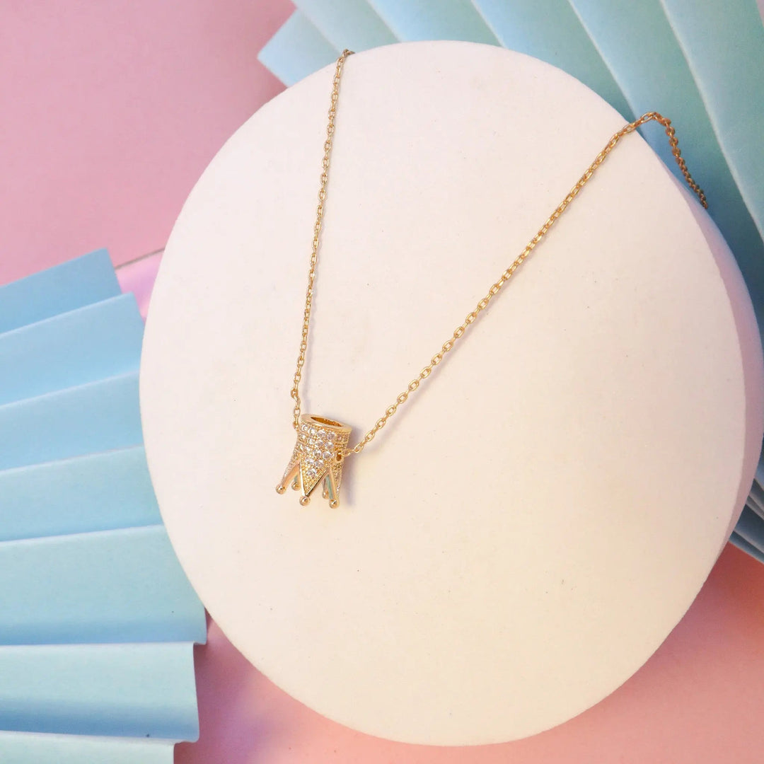 Inlaid Crown Necklace - Gold - Salty Accessories