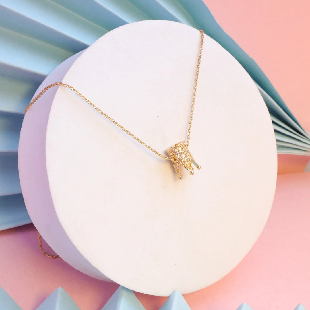 Inlaid Crown Necklace - Gold - Salty Accessories