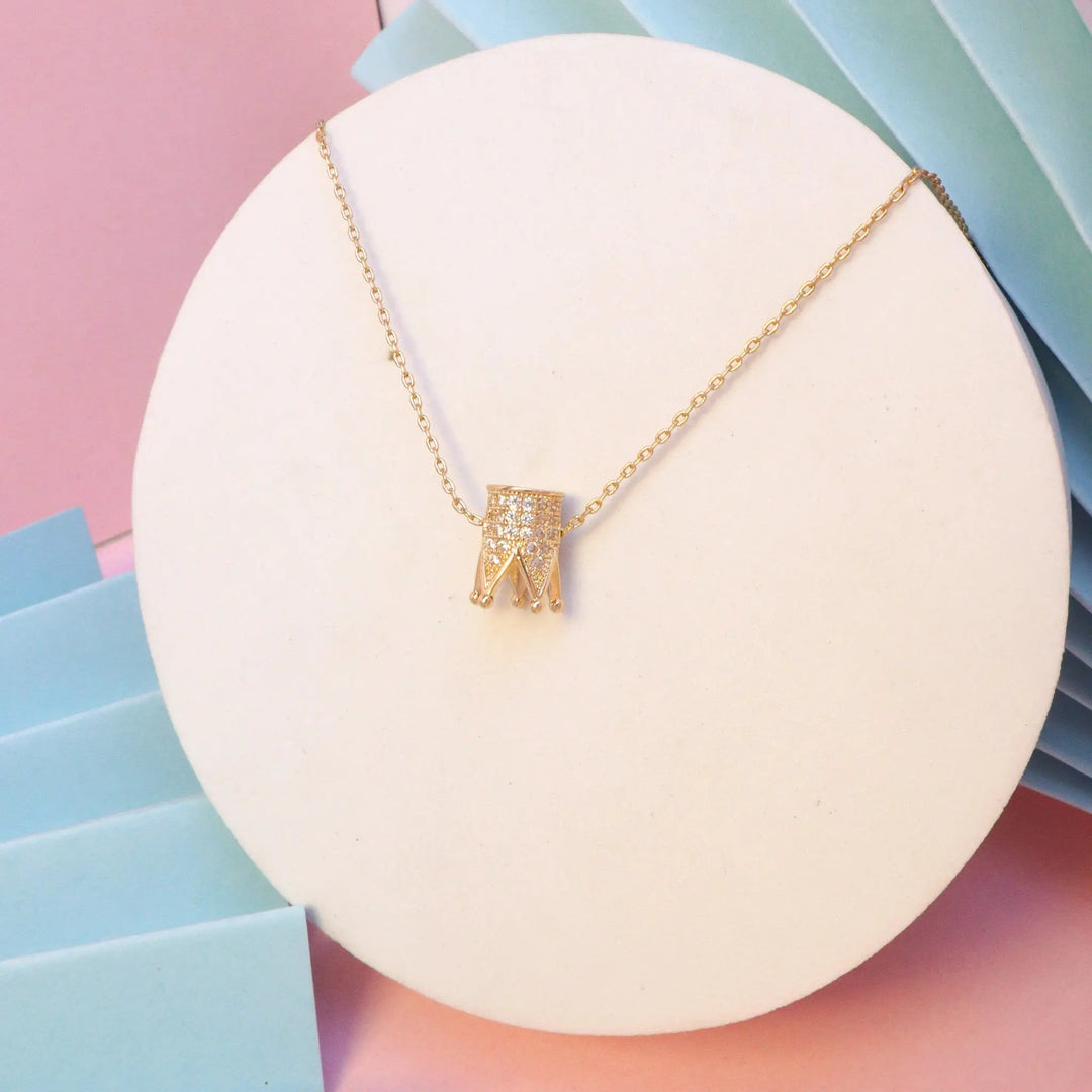 Inlaid Crown Necklace - Gold - Salty Accessories