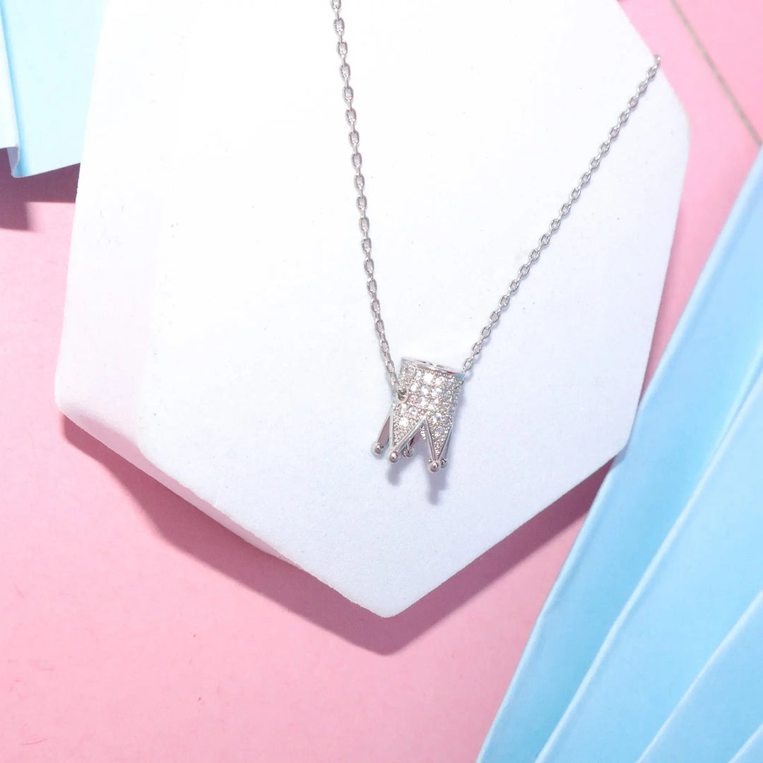Inlaid Crown Necklace - Silver - Salty Accessories